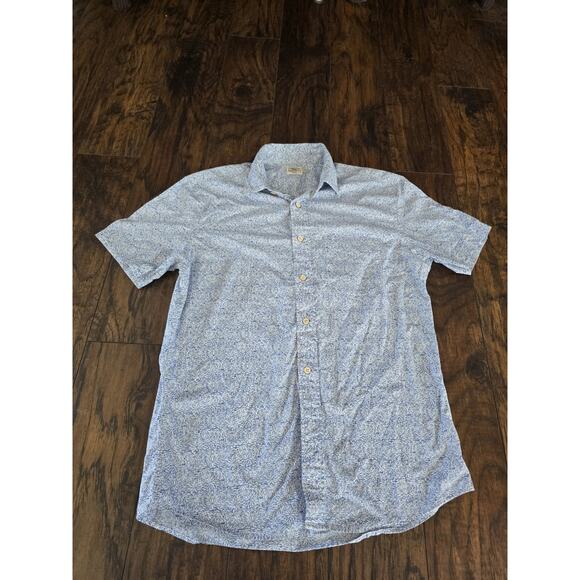 Faherty Shirt Mens SMALL Blue White Floral Print Button Down Short Sleeve Cotton - Picture 1 of 11